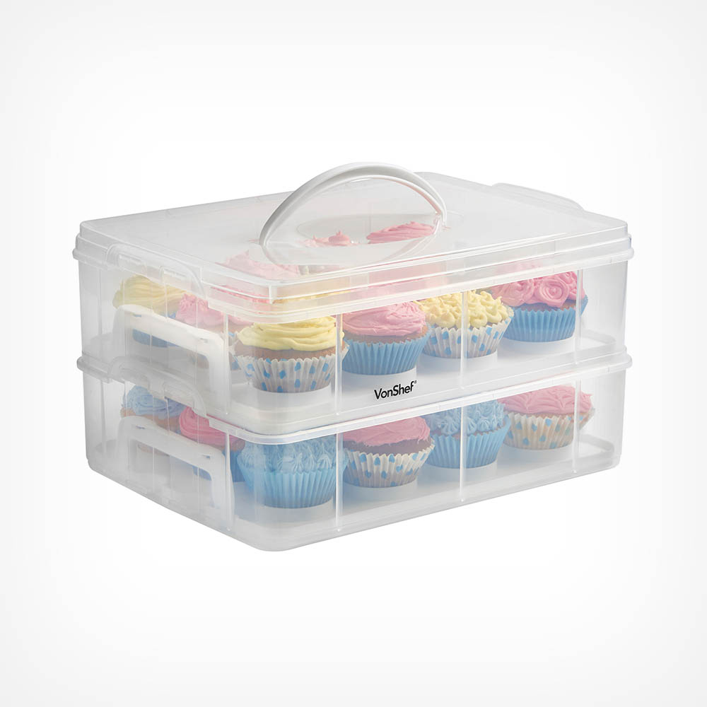 3 Tier Cupcake Carrier with Lid and Handle, Holds 36 Cupcakes (Pink, 13.5 x  10.25 x 10.75 In)